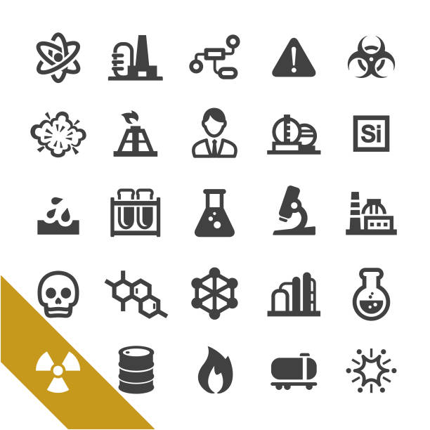 ilustraciones, imágenes clip art, dibujos animados e iconos de stock de iconos de la industria química - serie select - toxic substance danger warning sign fire