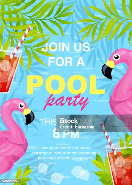 Vector Pool Party Invitation Design Stock Illustration - Download Image Now - Pool Party, Invitation, Summer