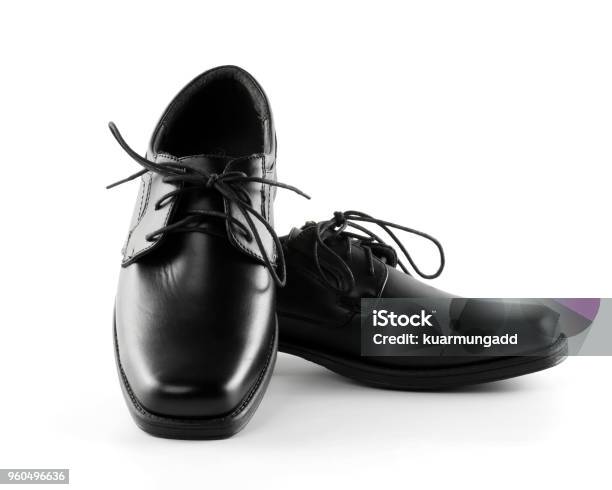 Shoes Black Leather Isolated On White Background Stock Photo - Download Image Now - Shoe, Leather, Black Color