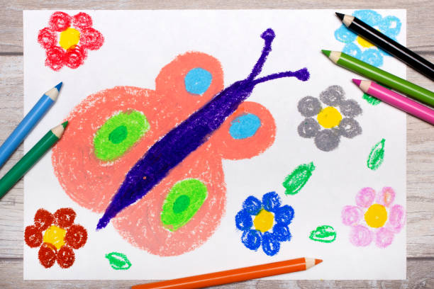 istock Colorful hand drawing: Springtime, butterfly and cute flowers. 960497770