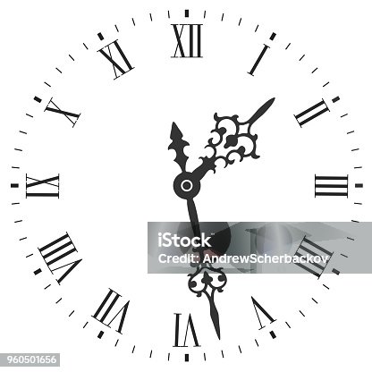 istock Elegant clock face with roman numerals and tick marks placed on a white. Vector illustration. 960501656