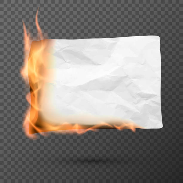 istock Burning piece of crumpled paper. crumpled empty paper blank. Creased paper texture in fire. Vector illustration isolated on transparent background 960504198