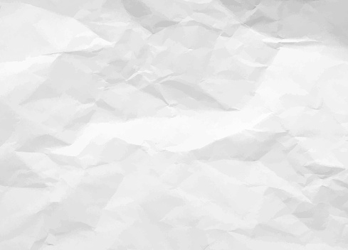 Crumpled paper texture. White battered paper background. White empty leaf of crumpled paper. Torn surface of letter blank. Vector illustration