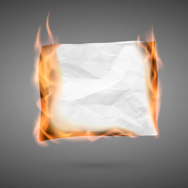 istock Burning piece of crumpled paper with copy space. crumpled paper blank. Crumpled paper texture in fire. Vector illustration isolated on dark background 960504220