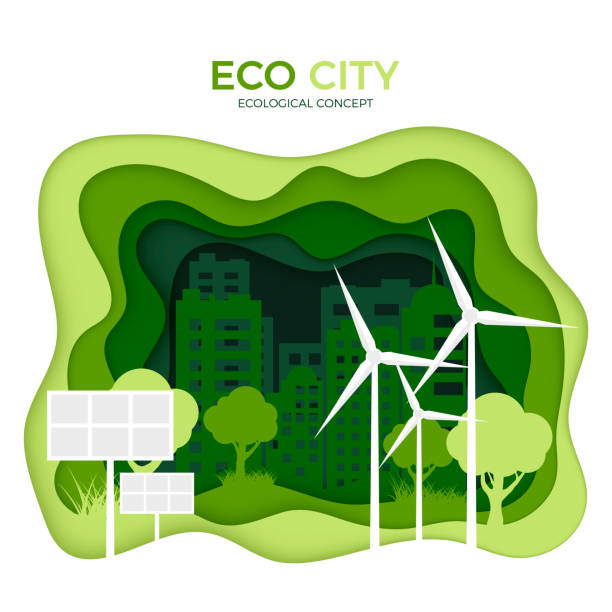 istock Eco city ecological concept. Green paper cut banner template. World Environment Day. Green energy source solar battery and wind power plant. Vector illustration isolated on white background 960504252
