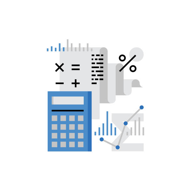Accounting Monoflat Icon Modern vector icon of financial analysis, accounting data and company audit. Premium quality vector illustration concept. Flat line icon symbol. Flat design image isolated on white background. financial advisor percentage sign business finance stock illustrations
