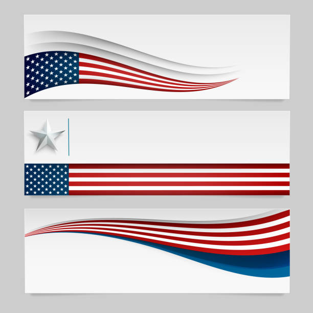 baner wektorowy z flagą usa. zestaw abstrakcyjnych tła na amerykańskie wakacje. ilustracja wektorowa. - american flag folded usa flag stock illustrations