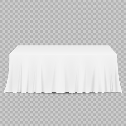 Table with tablecloth isolated on a transparent background. Vector illustration. Eps 10.