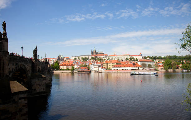 Prague panorama with Castle and St. Vitus Cathedral stock photo