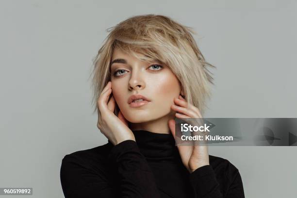 Portrait Of Fashion Blond Woman With Short Hair Stock Photo - Download Image Now - Short Hair, Women, Hairstyle