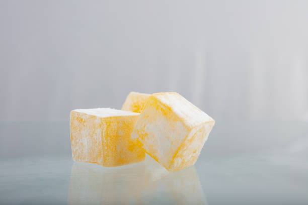 Tasty oriental sweets Turkish delight (lokum) isolated on white background close up view