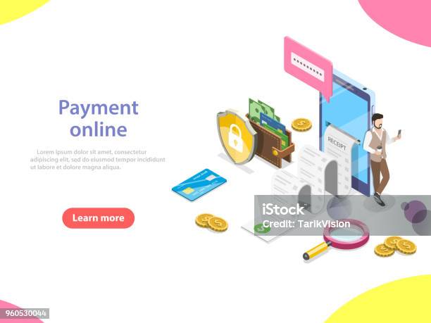 Payment Online Flat Isometric Vector Concept Stock Illustration - Download Image Now - Paying, E-commerce, Isometric Projection