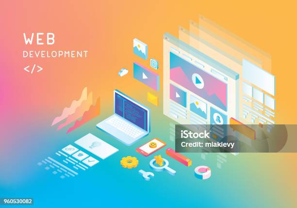 Web Development Stock Illustration - Download Image Now - Isometric Projection, Web Page, Internet