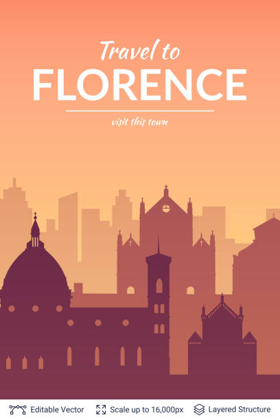 illustrazioni stock, clip art, cartoni animati e icone di tendenza di firenze famoso paesaggio urbano. - fiorentina