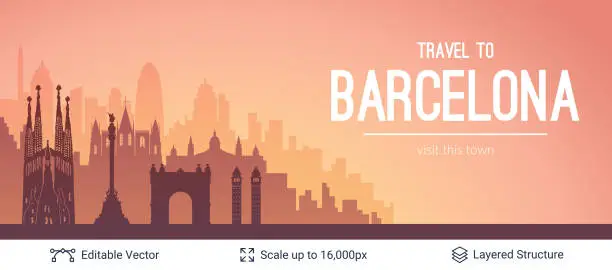 Vector illustration of Barcelona famous city scape.