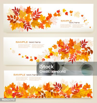 istock Set of abstract autumn banners with colorful leaves Vector 960531710