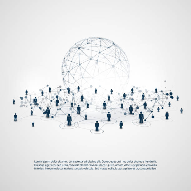 ilustraciones, imágenes clip art, dibujos animados e iconos de stock de concepto de conexiones de red de negocios - computer network social networking connection togetherness