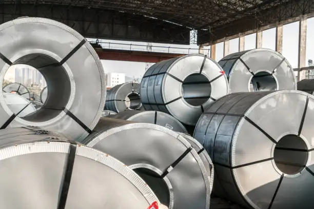 Steel coils inside a factory