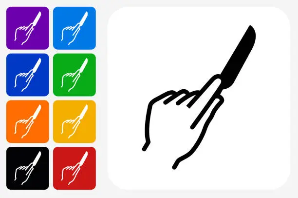 Vector illustration of Hand Holding Knife Icon Square Button Set