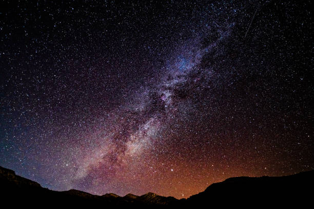 Stars and Milky Way Desert Canyon Landscape - Scenic night sky with dark conditions and canyons going off into distance.