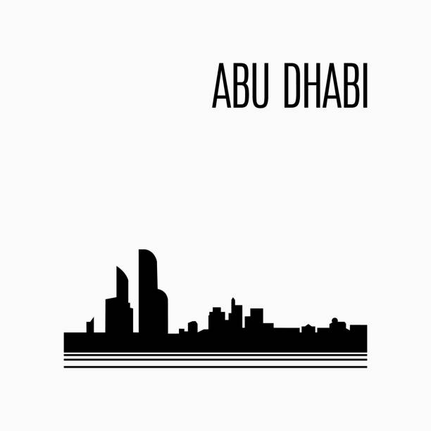 abu dhabi city skyline czarna sylwetka - abu dhabi united arab emirates town square contemporary stock illustrations