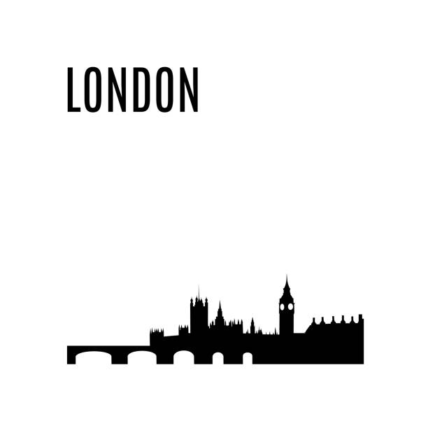 ilustrações, clipart, desenhos animados e ícones de silhueta de vetor london city skyline preto - westminster abbey city of westminster awe uk