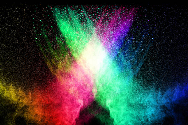 istock Multi color powder explosion isolated on black background. Colored dust splash cloud on black background. Launched colorful particles on background. Painted Holi. 960559706