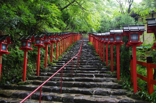 Kifune shrine (Kyoto city.Japan) Kifune shrine's god is Taka-Okami-no-kami.Taka-Okami-no-kami is rules water and weather.Most beautiful season of Kifune shrine is rainy season.I think so. shrine photos stock pictures, royalty-free photos & images