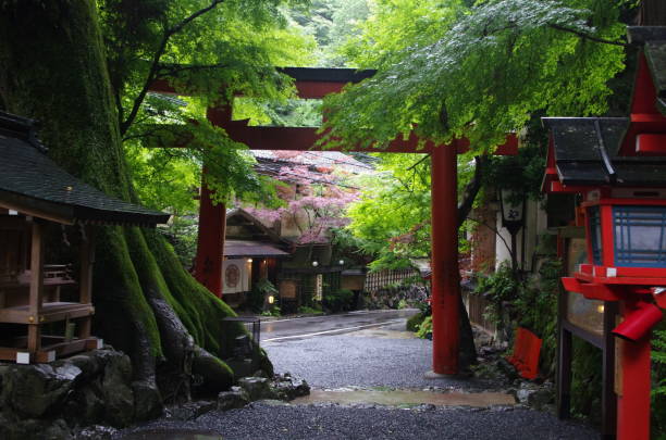 Kifune shrine (Kyoto city.Japan) Kifune shrine's god is Taka-Okami-no-kami.Taka-Okami-no-kami is rules water and weather.Most beautiful season of Kifune shrine is rainy season.I think so. heian period stock pictures, royalty-free photos & images