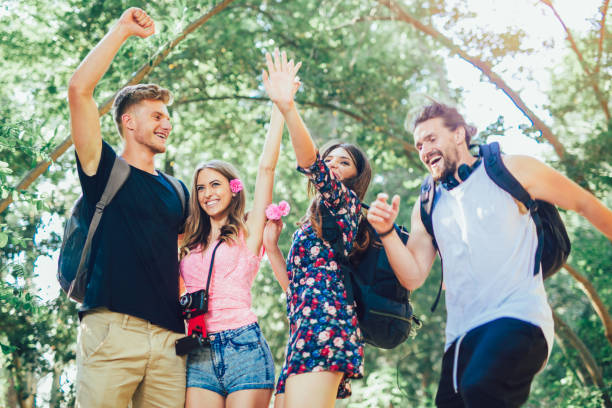 istock Group of young people having fun in summer park 960563288