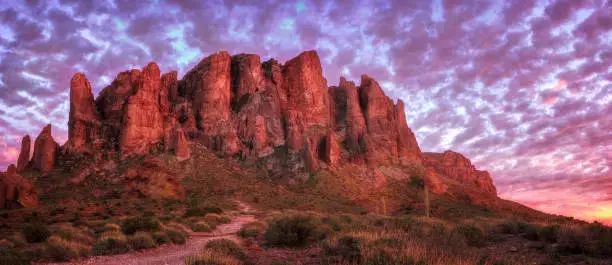 Rare colorful sunset at the Lost Dutchman State Park.  A short drive from Phoenix.