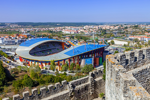 Leiria, Portugal - October 12, 2015: Dr. Magalhaes Pessoa Stadium, also known as Leiria Municipal Soccer Stadium seen from the castle.