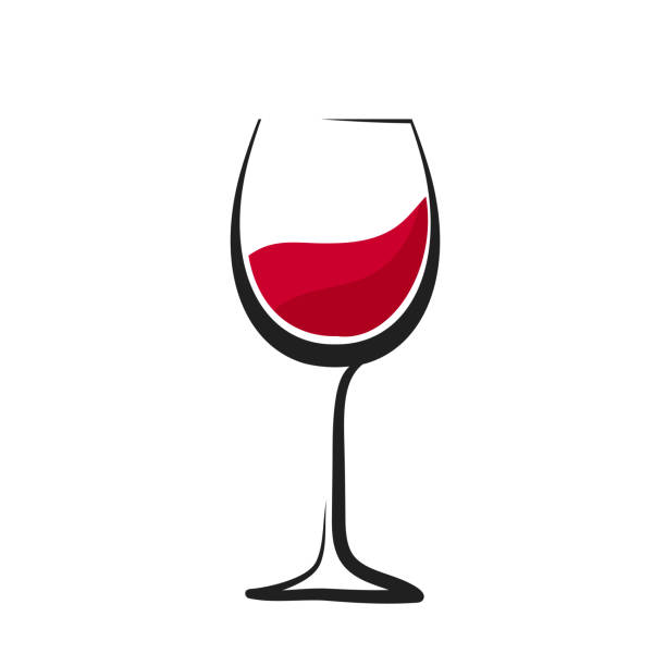 ilustrações de stock, clip art, desenhos animados e ícones de glass of red wine with splash, hand drawing, wineglass icon, stock vector logo illustration - wineglass wine glass red wine