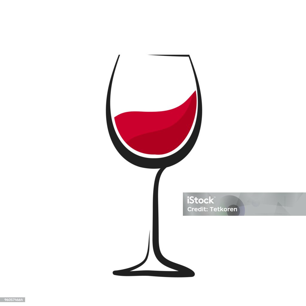 Glass of red wine with splash, hand drawing, wineglass icon, stock vector logo illustration Wineglass stock vector