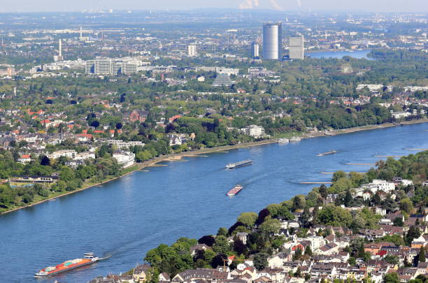 Aerial view of Bonn and the Rhine River. Germany. stock photo