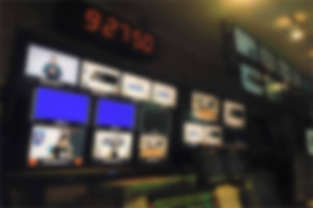 istock Blur image video switch of Television Broadcast, working with video and audio mixer, control broadcasts in recording studio. 960579298