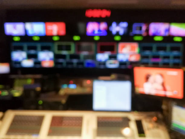 istock Blur image video switch of Television Broadcast, working with video and audio mixer, control broadcasts in recording studio. 960579342