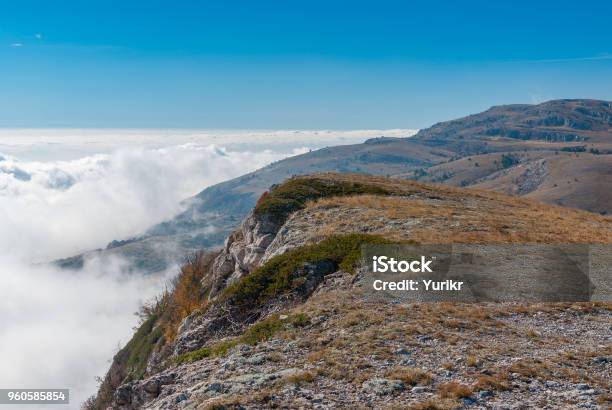 Landscape With Babuhan Yaila Natural Reserve With Blanket Of Fog Arisen From The Black Sea In Crimean Peninsula Stock Photo - Download Image Now