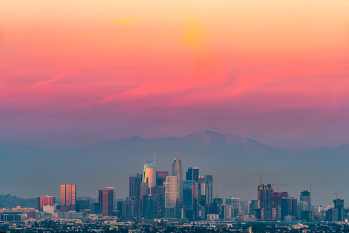 Los Angeles with red color sky after sunset