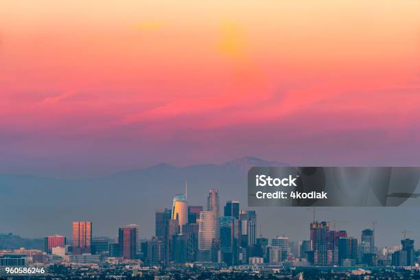 Los Angeles With Red Sky Stock Photo - Download Image Now - Red, Sky, Sunset