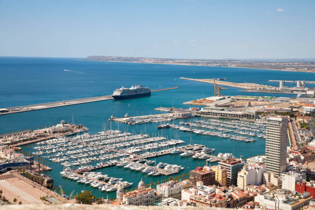 Alicante, Spain- May 29, 2016- dozens of sailboats line up in the marina in this Spanish harbor