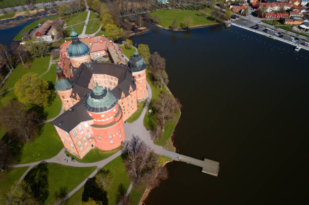 Gripsholm castle aerial view Mariefred, Sweden - May 5, 2018: Aerial view of the Gripsholm castle during the spring. mariefred stock pictures, royalty-free photos & images