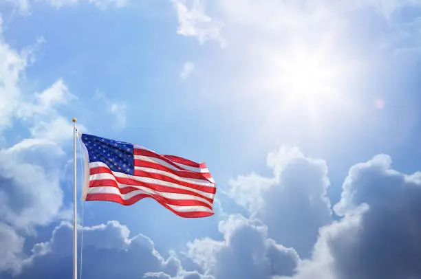 Usa Flag In Blue Sky