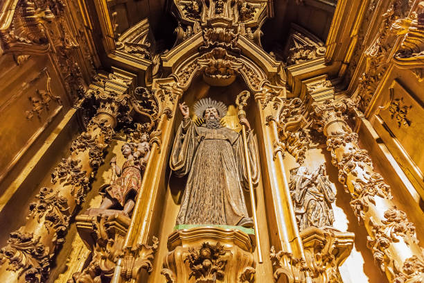 Santo Tirso, Portugal - December 26, 2015: Altar detail of the S. Bento monastery. Benedictine order. Built in the Gothic (cloister) and Baroque (church) style.