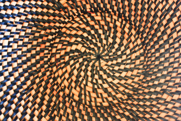 istock Black-Brown Woven Straw Texture/Surface With Hypnotic Spiral Effect 960601458
