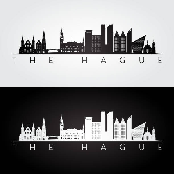 The Hague skyline and landmarks silhouette, black and white design, vector illustration. The Hague skyline and landmarks silhouette, black and white design, vector illustration. the hague stock illustrations