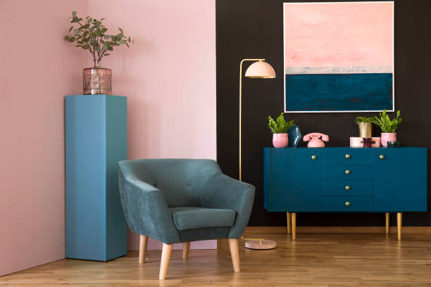 Blue and pink living room