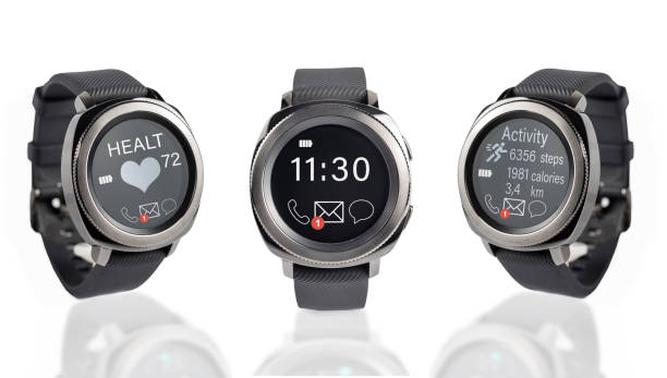 Three Smart Watches with Blank Display, isolated on white background