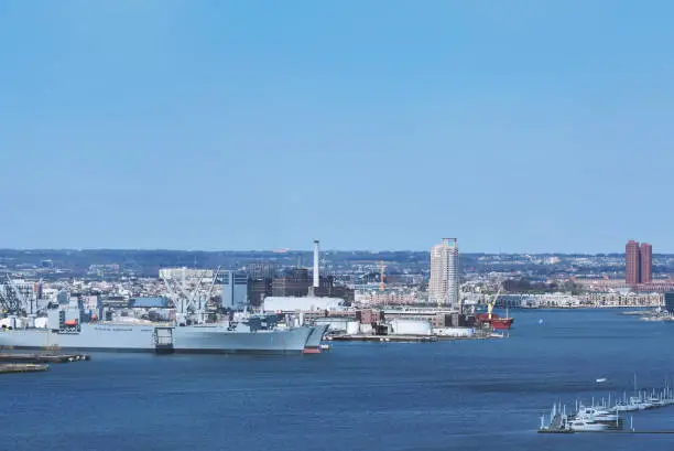 Photo of Aerial cityscape of Baltimore along the Patapsco River