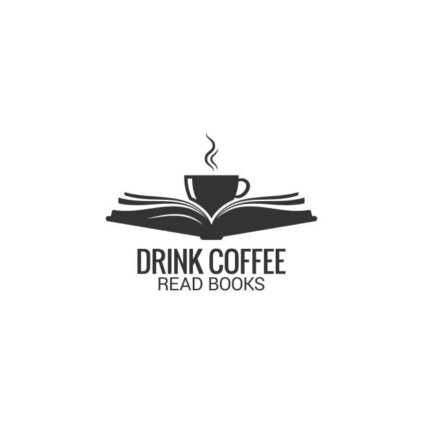 kaffeetasse mit buch-konzept. kaffee trinken buch auf weißem hintergrund - buch stock-grafiken, -clipart, -cartoons und -symbole